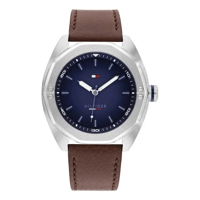 ✨ Relógio Tommy Hilfiger Shane Masculino Em Couro Marrom 17922 Marrom Azul