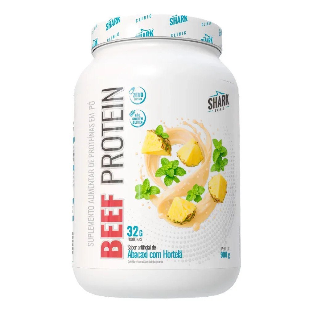 ✨ Suplemento Proteína Bovina + Colágeno 900g Shark Pro Sabor Abacaxi Com Hortelã