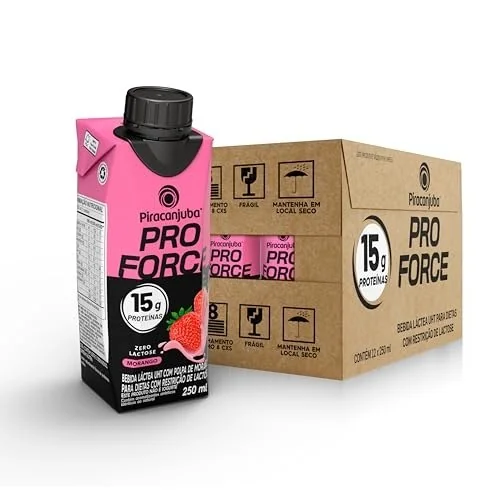 ✨ Piracanjuba ProForce 15g de Proteínas Zero Lactose Sabor Morango - 12 Unidades de 250ml