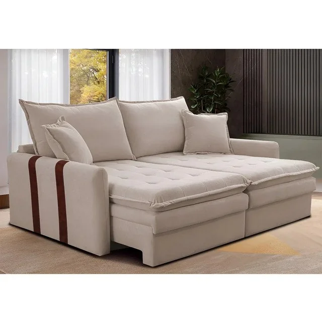 ✨Sofá Sem Caixa Retrátil 2,00m Soft Bonnie Boucle Cama Inbox Cor Bege Desenho Do Tecido Liso