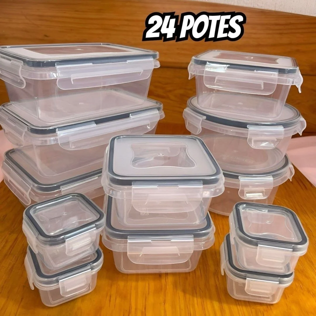 ✨Conjunto 24 Potes Herméticos Croix Empilhavel Tampa E Trava! Transparente