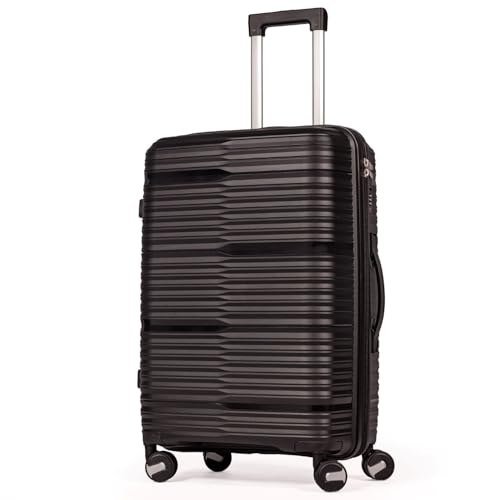 ✨ Mala De Viagem Média 23Kg Polipropileno 4 Rodas Duplas 360 Fibra Rígida Tamanho M Leve Resistente Para Despachar (PRETO, médio)
