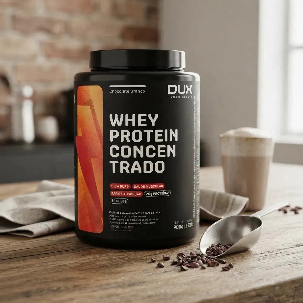 ✨ Whey Protein Concentrado 900g Chocolate Branco Dux Nutrition