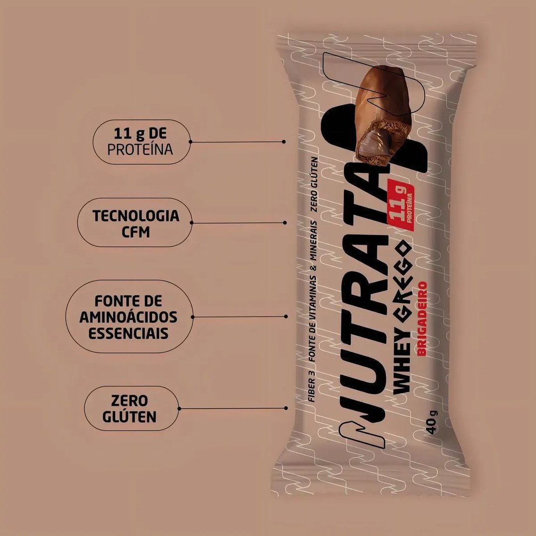 ✨ Barra de proteínas Nutrata WHEY Grego 40G sabor Brigadeiro x 480g 12 un