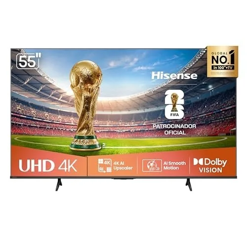 ✨ Hisense Smart TV 4K 55" Polegadas 55A6NV com Dolby Vision, HDR10, HLG, Dolby Gaming, Film Maker, DTS Virtual X, Compatibilidade Alexa e Google Home
