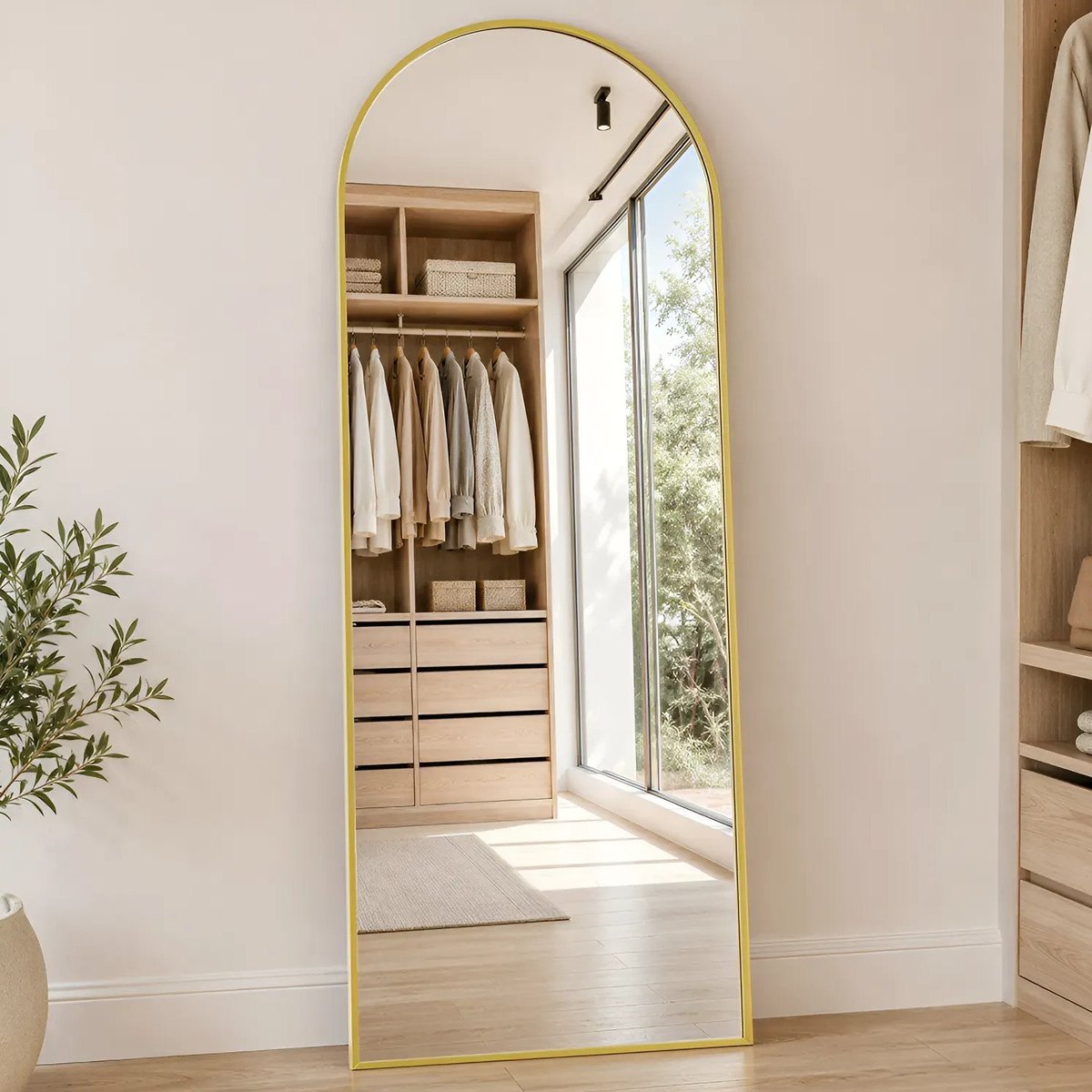 ✨ Espelho De Chão Corpo Inteiro Arco 16560cm Com Suporte U Dourado