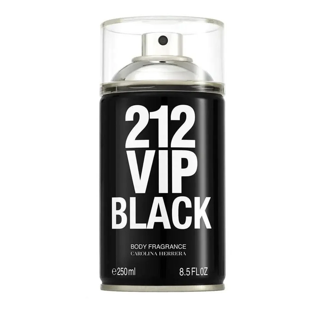 ✨ Perfume Carolina Herrera 212 Vip Men Black Body Spray 250ml Masculino - Body Splash de longa fixação