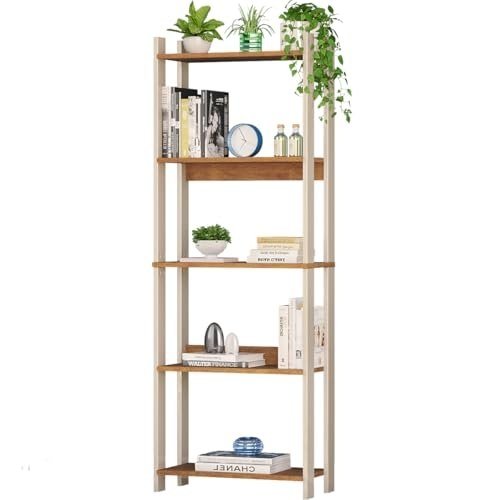 ✨ Estante Livreiro 5 Prateleiras Estilo Industrial Organizador Multiuso Mega Chicó 178x63x30cm (Off White/Nature)