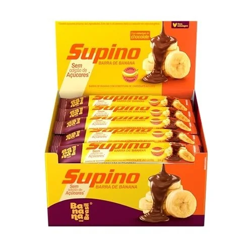 ✨ Banana Brasil Barra De Frutas Supino Zero Banana Com Cobertura Chocolate Ao Leite Com 20 Unidades De 24 G