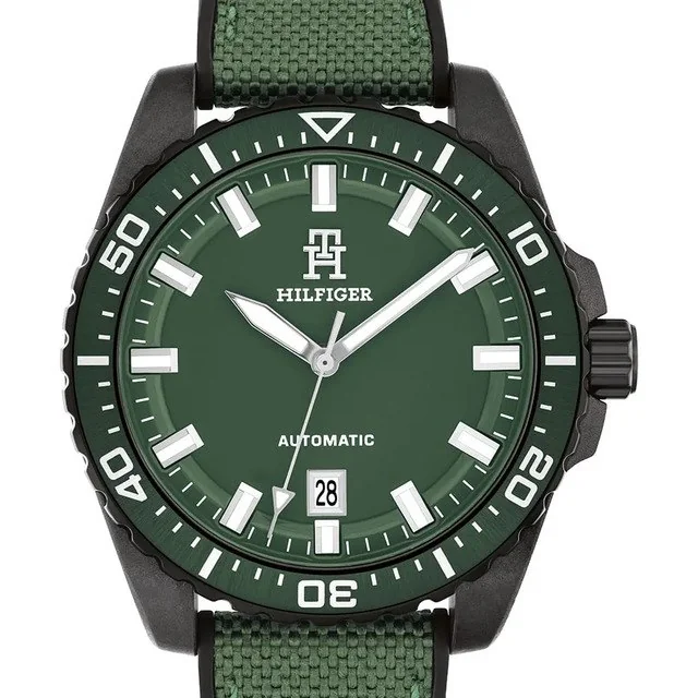 ✨ Relógio Masculino Tommy Hilfiger Automático Verde Com Pulseira De Nylon Preto