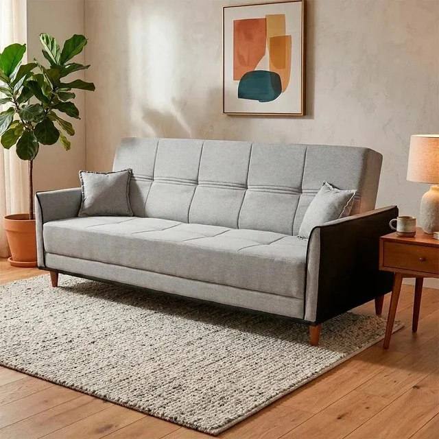 ✨ Sofá Cama Sérvia 2,00m Cinza Bouclê - King House Desenho Do Tecido Linho