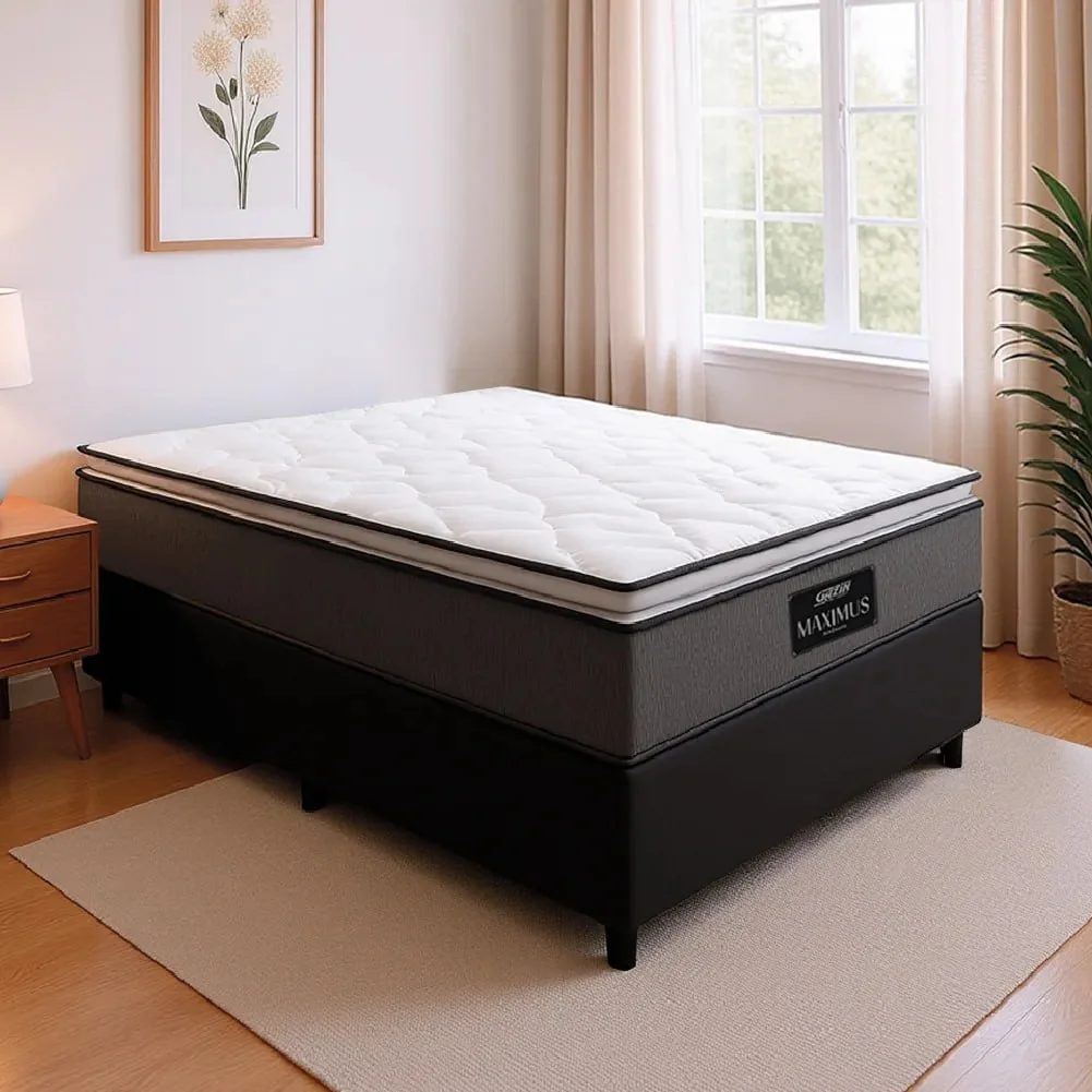 ✨Gazin Cama Box Maximus Casal 138cm X 188cm Cinza E Preto Cinza/preto