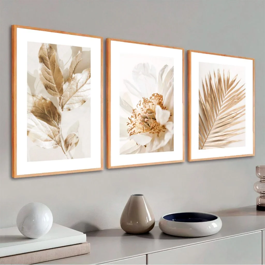 ✨Quadros Decorativos Folhagem Dourada Com Moldura Grande Sala e Hall