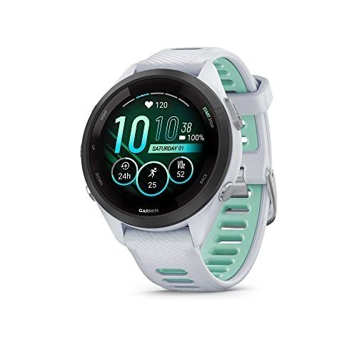✨ Garmin Relógio Forerunner 265s Music Branco com Verde Água 42mm com Monitor Cardíaco de Pulso e GPS
