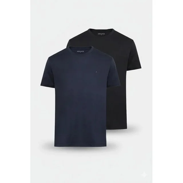 ✨ Kit 2 Camisetas Aramis Básicas Preto E Marinho