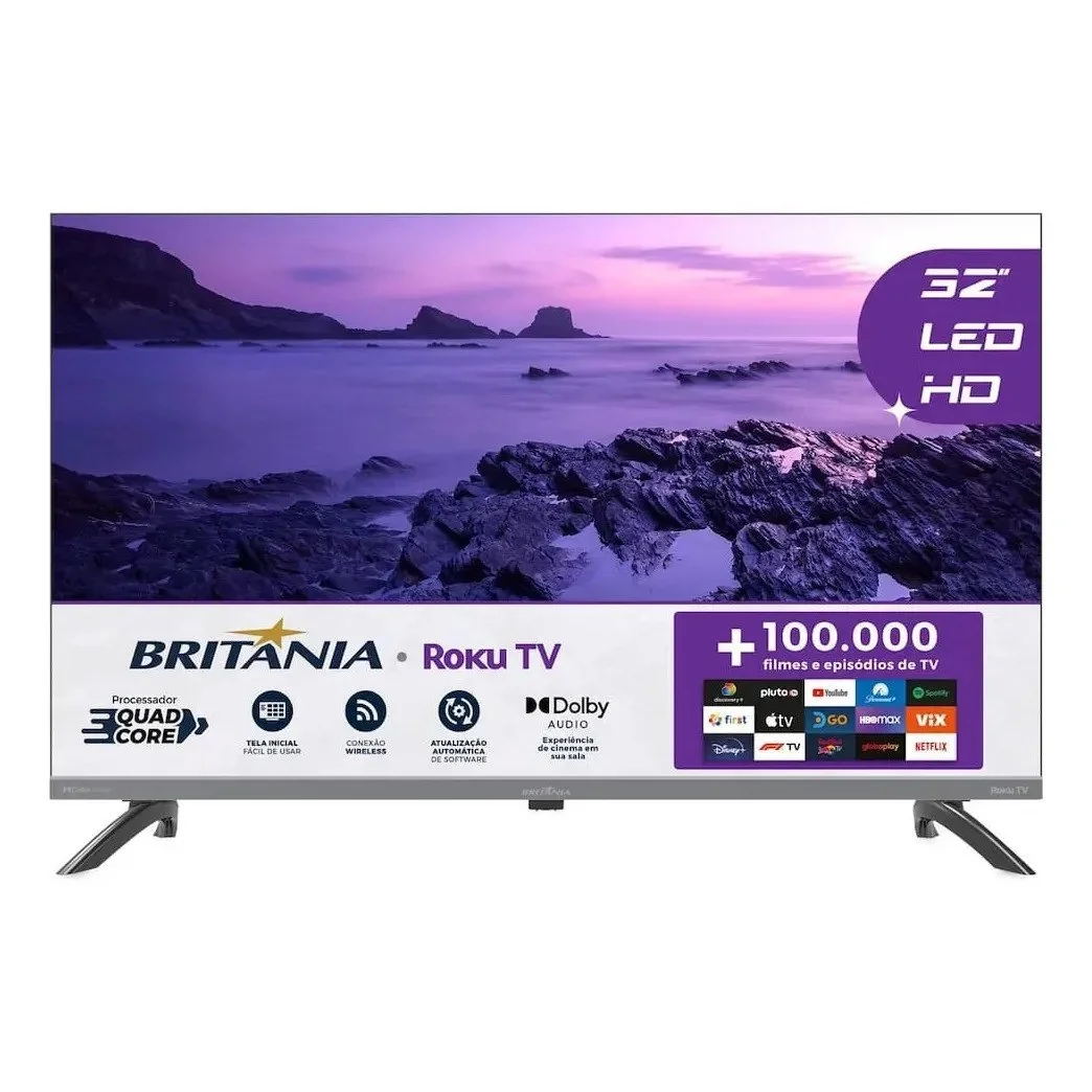 ✨ Smart Tv 32 Pol Hd Britânia B32kra Roku Tv Wi-fi Dolby Audio