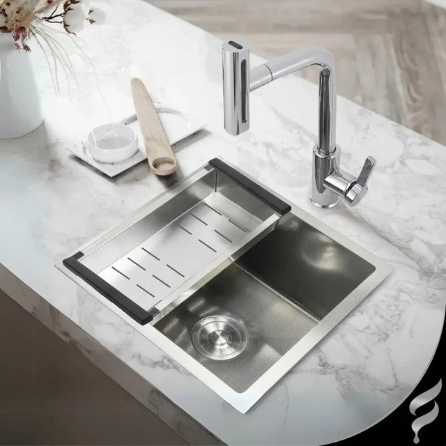 ✨Cuba Inox Para Pia De Cozinha Gourmet Embutir Ou Sobrepor Aço Inoxidável 304 Quadrada 44x44cm Escovada Completa Com Acessórios Luxo Moderna Anti Ruído...