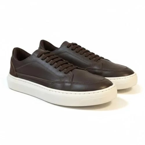 ✨ Tenis Casual e Básico Masculino Polo London Club, Cano Baixo Couro Confort Premium (Café, BR, Adulto, Numérico, 39)