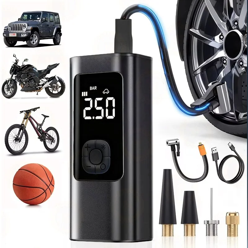 ✨Bomba de Ar Digital Portátil Compressor Inflator Multi-função Calibrador de Carro Recarregável M6