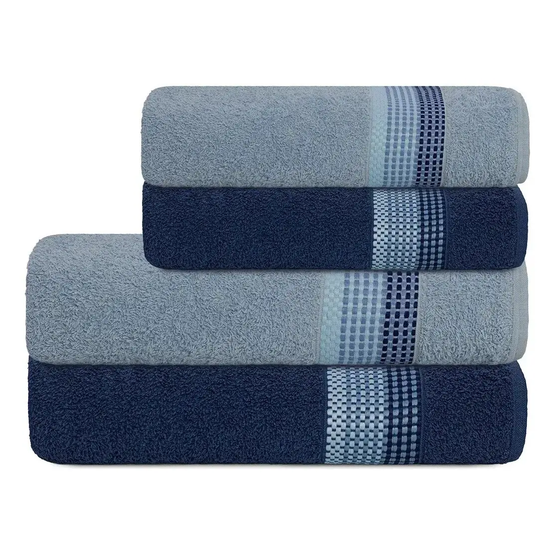 ✨ Jogo De Banho E Rosto 4 Pçs Algodão Venus Select Camesa Lisa Marinho Com Azul Claro