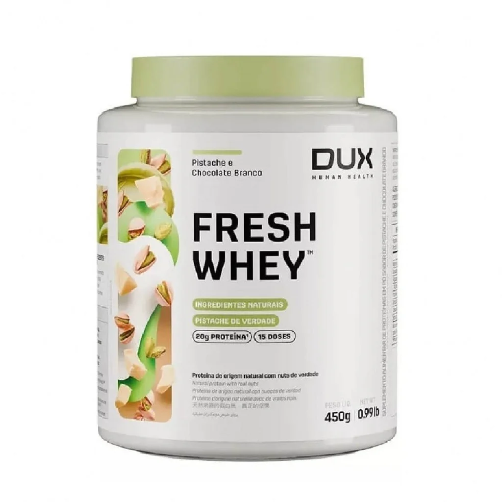 ✨Fresh Whey Pote 450g Pistache E Chocolate Branco Dux Human Health