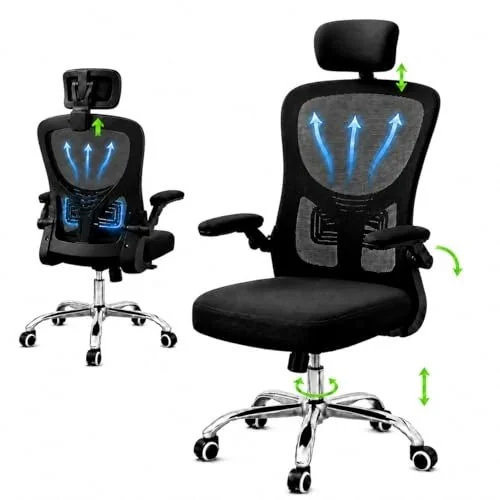 ✨ Laruno Cadeira de Escritório Ergonômica Premium NR17 Preta Giratória Reclinável 145 Graus com Suporte Lombar Encosto Mesh Respirável Cadeira Gamer Reg...
