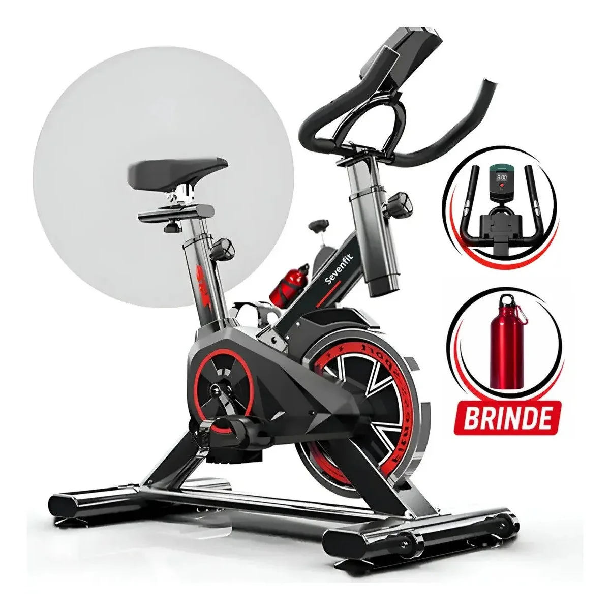 ✨ Bicicleta Ergométrica Bike Spinning 6kg Sensação inércia Fitness Preto e Vermelho Sevenfit Para Cardio E Musculação