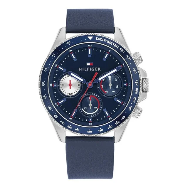 ✨Relógio Tommy Hilfiger Clark Masculino Em Couro Azul 1792209 Azul
