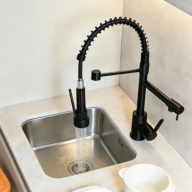 ✨Torneira Para Cozinha Gourmet Monocomando Casa Saída Dupla Acabamento Mesa Cor Preto