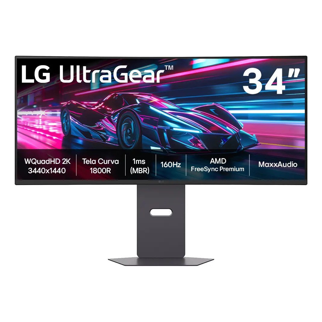 ✨ Monitor Gamer LG UltraGear Curvo 34"- QuadHD 2K, UltraWide 1800R, 160Hz, 1ms (MBR), AMD FreeSync Premium, HDR10, MaxxAudio, Preto -34G600A