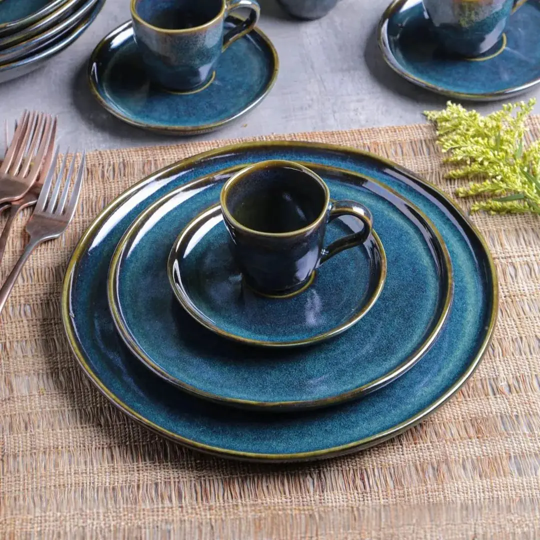 ✨ Aparelho De Jantar Stoneware Azul Linha Oceano 30 Peças Porto Brasil Bio Oceano