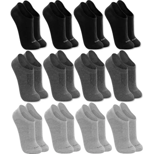 ✨ LUPO Kit 12 Pares Meia Sapatilha Soquete Invisível Original Unissex, 4 Cinza Mescla - 4 Chumbo - 4 Preto, 41-44