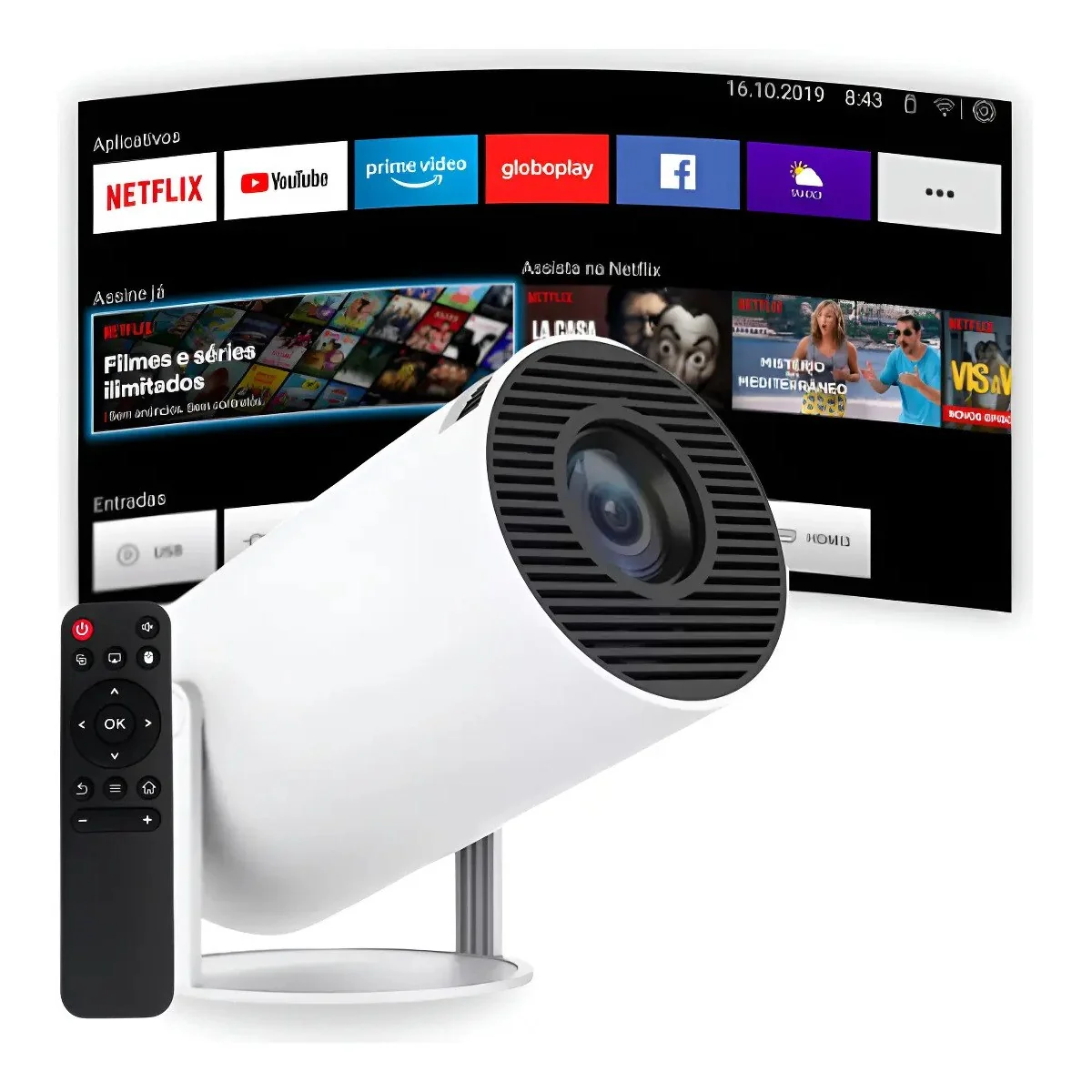 ✨ Projetor Portátil 4k Hd Android 11.0 Smart Wifi 5g Bluetooth Branco 127/220v