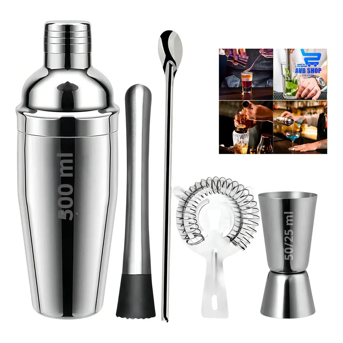 ✨ Coqueteleira Bar Man Profissional Inox Drink Caipirinha Bar Cor Prateado - SAYONARA