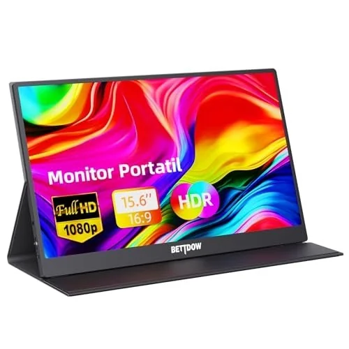 ✨ Bettdow Monitor Portatil 15,6'', FHD 1080P Monitor Portátil Conectado Com USB C Dupla/HDMI, IPS Extensor De Tela para Notebook com VESA e Funda Inteli...