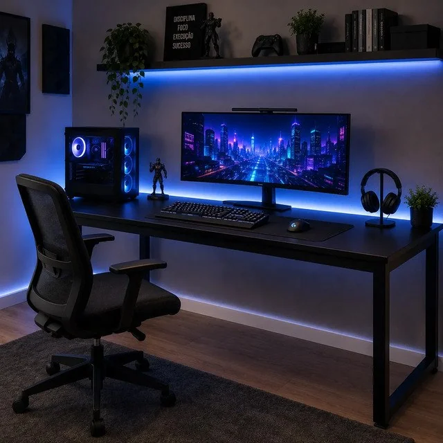✨ Mesa Para Pc Gamer Industrial 150cm Com Estrutura Em Aço Preto