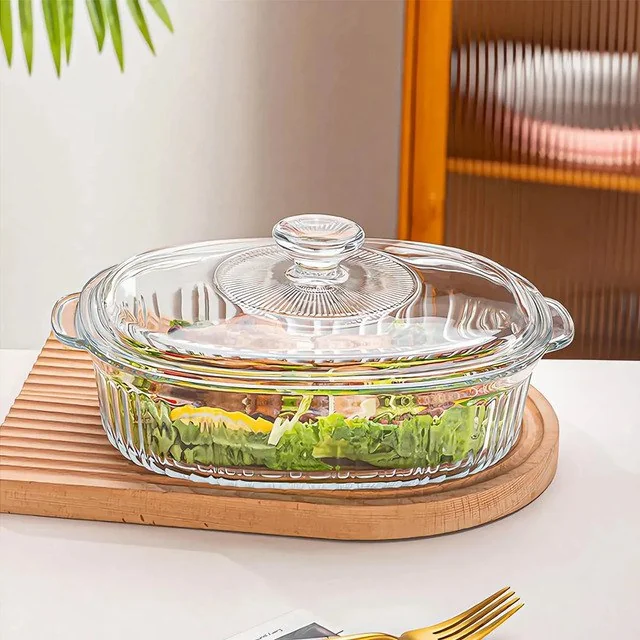 ✨Travessa Refrataria Retangular De Vidro C/ Tampa 1,8 L Transparente