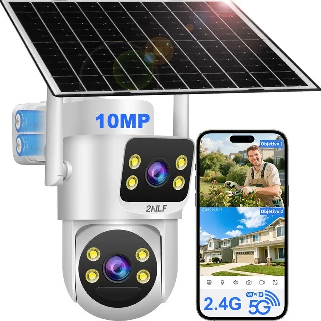 ✨10mp Câmera De Segurança Ip Wifi Placa Solar Prova D'água Full Hd Lente Dupla Camera Dupla Eseecloud App Branco