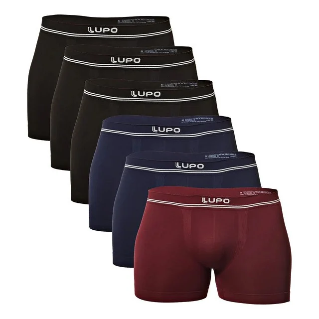 ✨ Kit 6 Cuecas Lupo Am Boxer Sem Costura 2 Cuecas   Blue Nights + 1 Cuecas  Vinho  + 3 Cuecas Preta Liso G