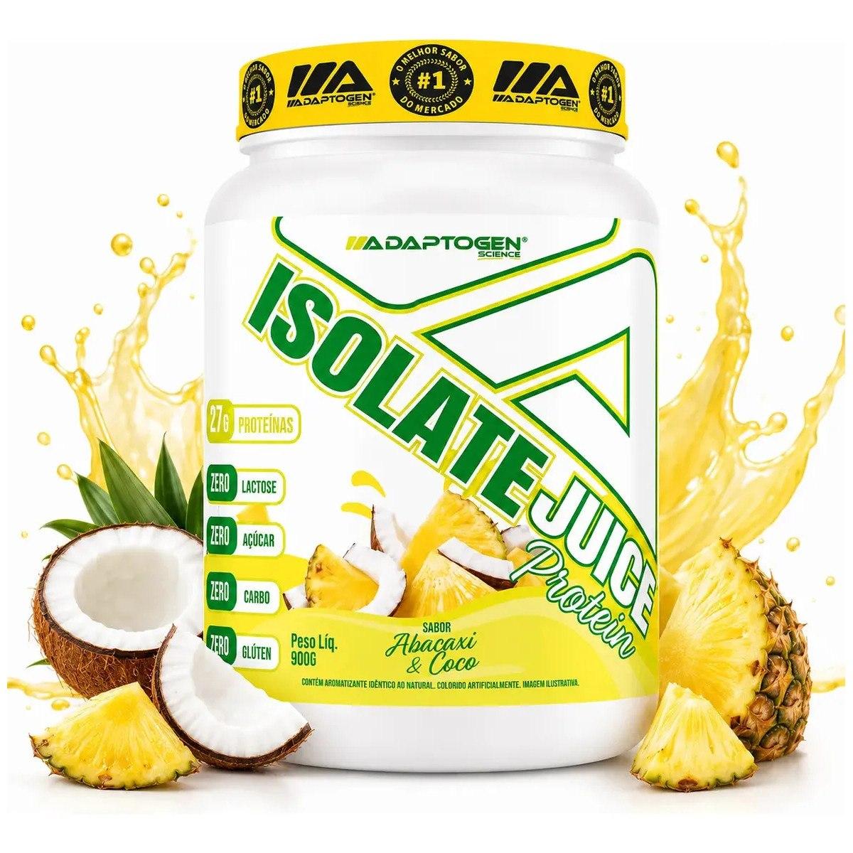 ✨ Isolate Juice Adaptogen Proteina bovina pote 900g Sabor Abacaxi e Coco