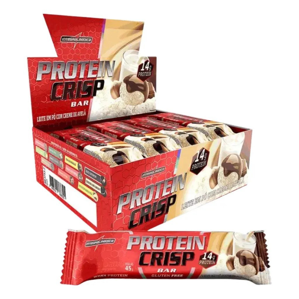 ✨ Barras de Proteínas Crisp Bar Ninho Creme De Avelã 12 Und Integralmédica Leite Em Pó Com Creme De Avelã