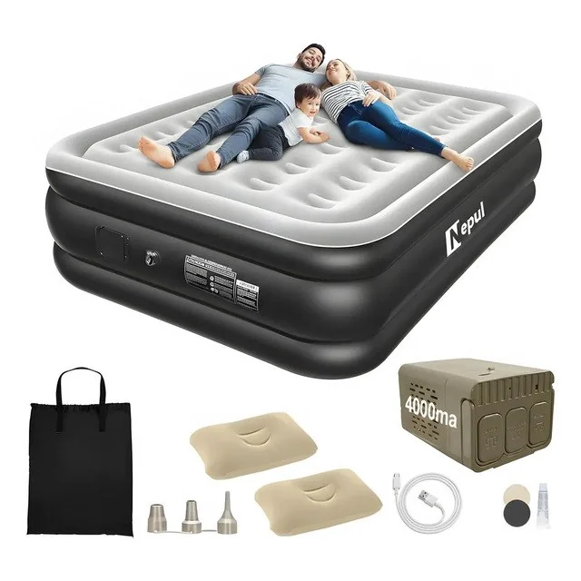 ✨ Colchão Inflável Queen Nepul Duplo Com 2 Travesseiro Inflável Ne-999 Cor Cinza