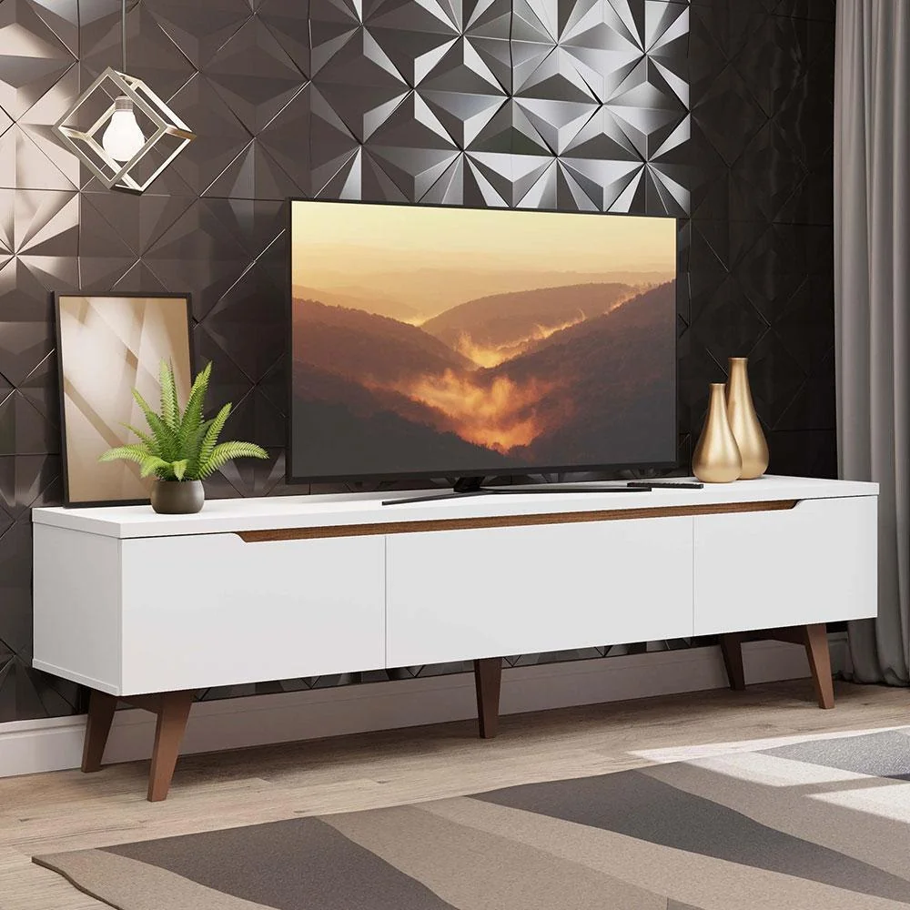 ✨Rack Retrô para TV Reims Madesa até 75 Polegadas Pés de Madeira - Branco