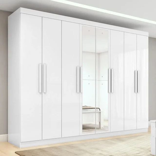 ✨Guarda-roupa Casal Easy Slim 8 Portas Com Espelho Branco Blush