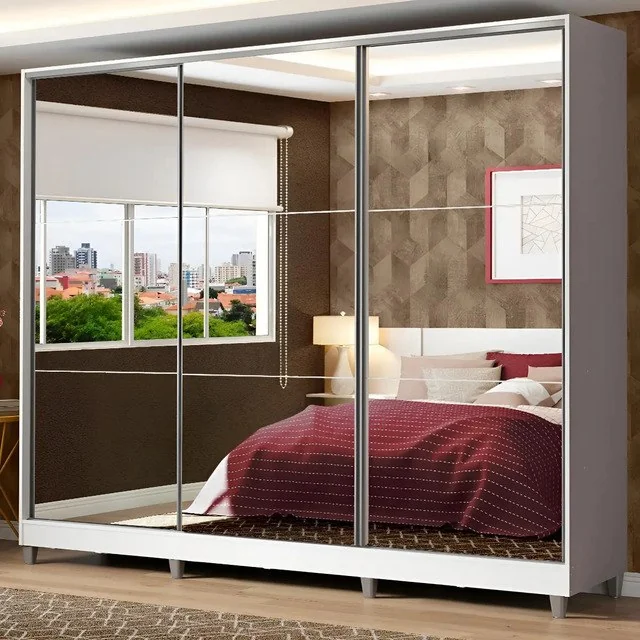 ✨Guarda Roupa 100% Mdf Madesa Zurique 3 Portas De Espelho Pés Cor Branco