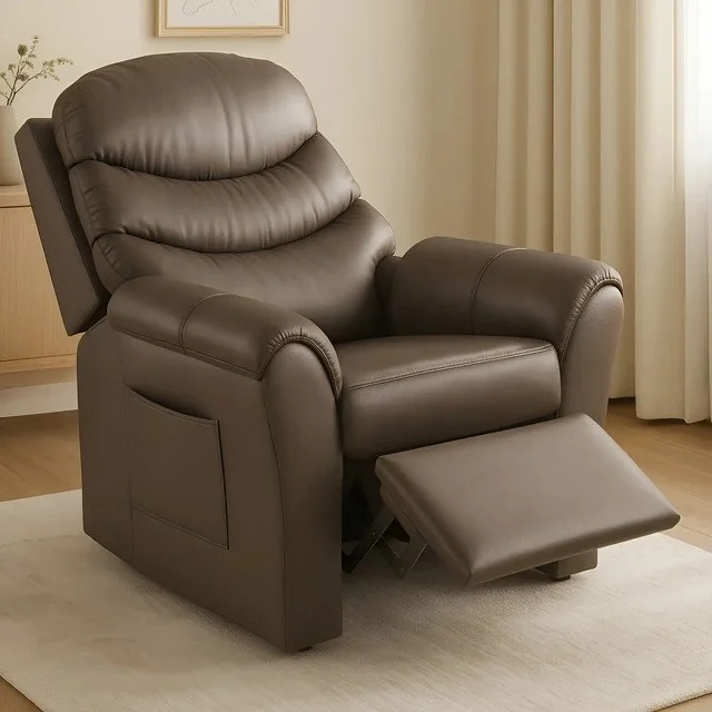 ✨ Poltrona Cadeira Do Papai Com Encosto Macio Reclinável E Retrátil Revestido Em Corino Para Sala De Descanso E Amamentação Jb Estofados Cor Marrom