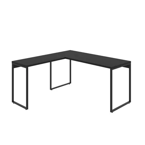 ✨ Mesa de Escritório em L Estilo Industrial 1,50mX1,50m Kuadra, Compace, Preto Ônix/Est.Preta
