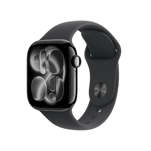 ✨ Apple Watch Series 11 GPS, Caixa em alumínio preto brilhante de 42 mm com Bracelete desportiva preta - P/M