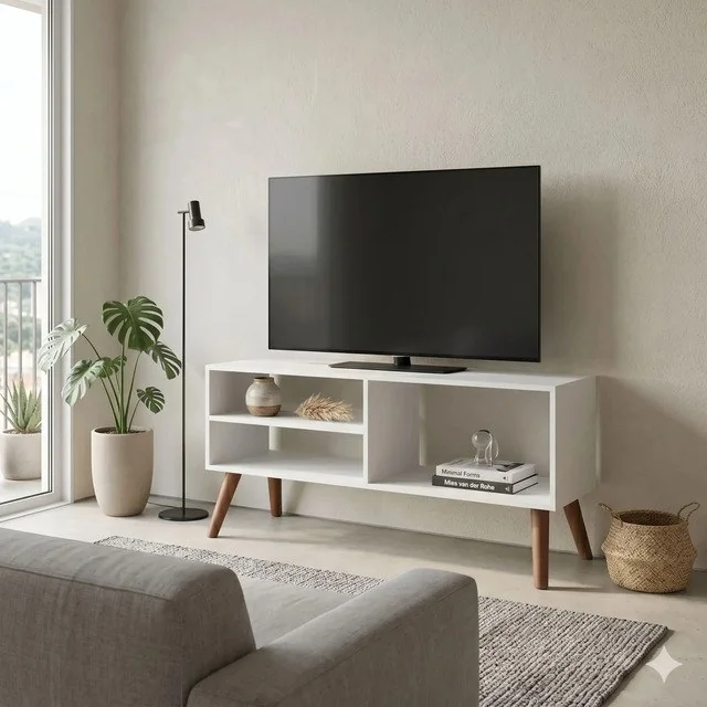 ✨Rack Tv 90cm Pé Palito Madeira Escandinavo Branco Branco