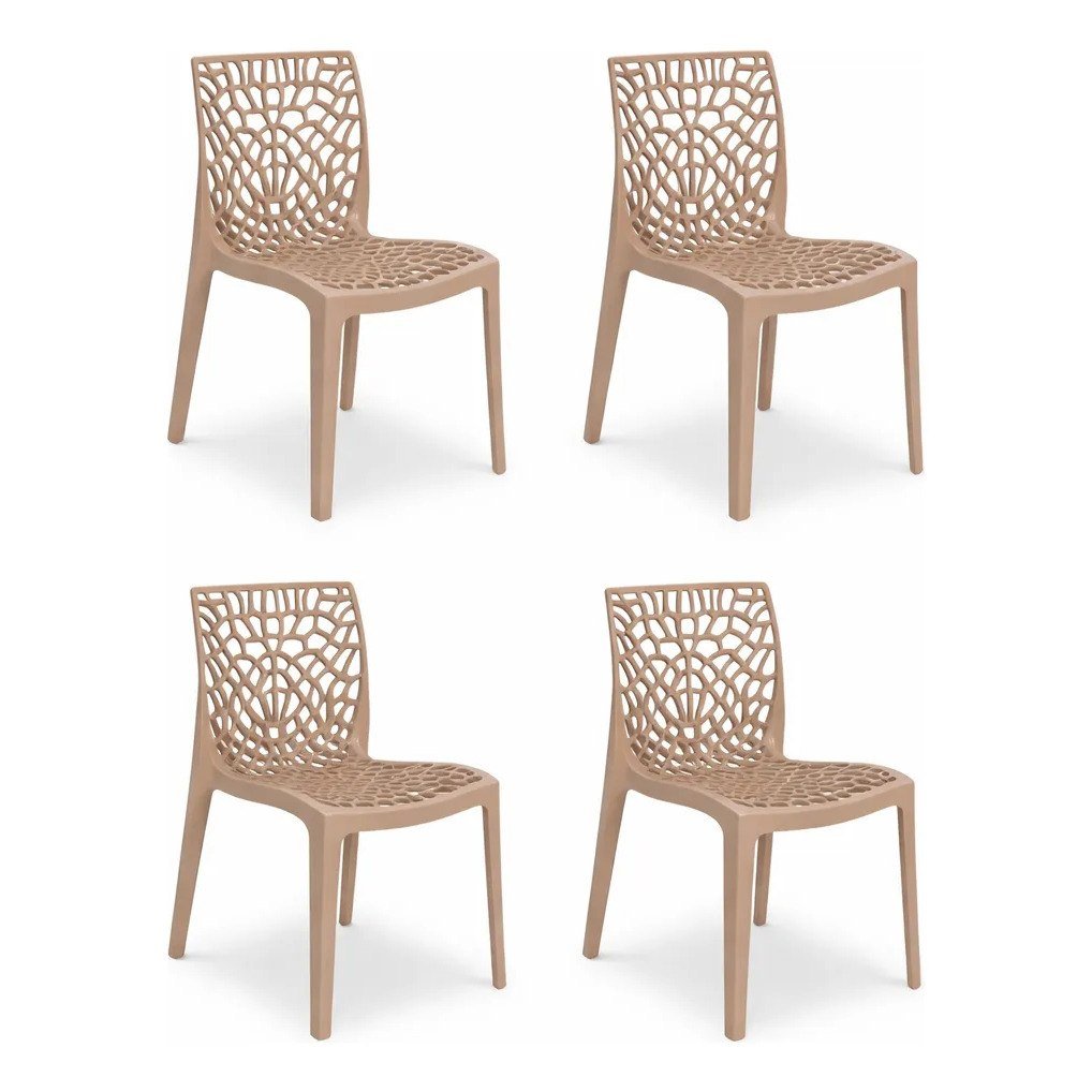 ✨ Conjunto 4 Cadeiras Jantar Sala Estar Cozinha Polipropileno Design Furinhos Nude